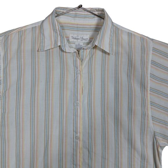 Vintage William Stuart NY Button Down Shirt Size Medium White Beige and Blue - Picture 4 of 7